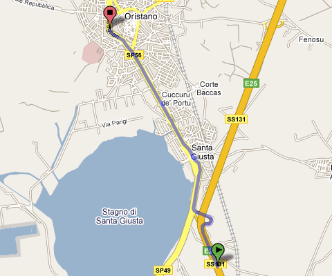 Mappa del percorso dalla Statale SS131 a Piazza Aldo Moro 3