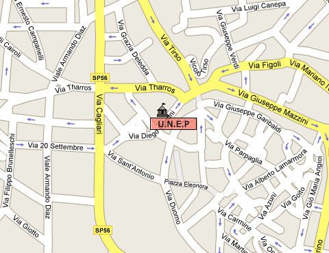 Mappa cartografica di Oristano centrata su Via Contini, 9 sede UNEP